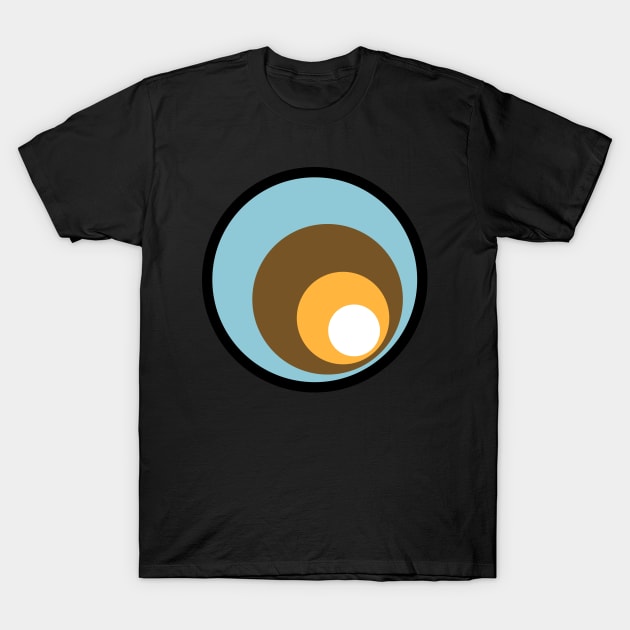 Retro Circles Blue Brown Yellow White T-Shirt by NataliePaskell